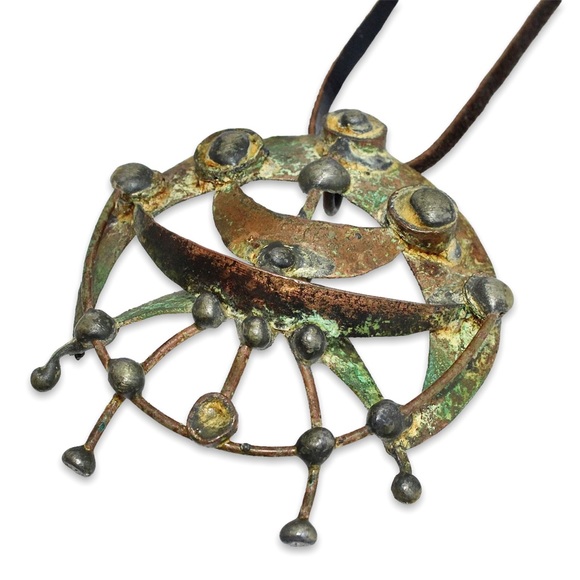 Vintage Brutalist Pendant Necklace Patinated Copper Large Abstract Molten Spore - Picture 4 of 8